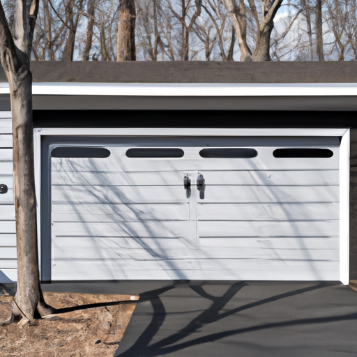 Suburban Montvale home with a closed modern steel garage door on a clean driveway under soft natural light.