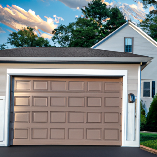 Montvale suburban home with modern garage door showing material texture and smart camera mounted